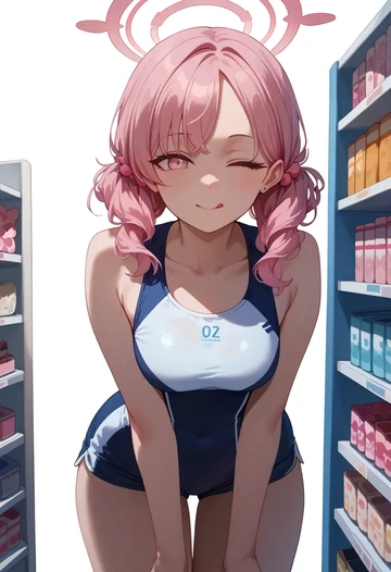 blue_archive,koharu_(swimsuit)_(blue_archive),sleeveless swim top,shorts-style bottom,contrast stitching  - AI generated anime art