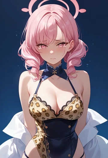 blue_archive,koharu_(swimsuit)_(blue_archive),leopard print,silk slip dress  - AI generated anime art