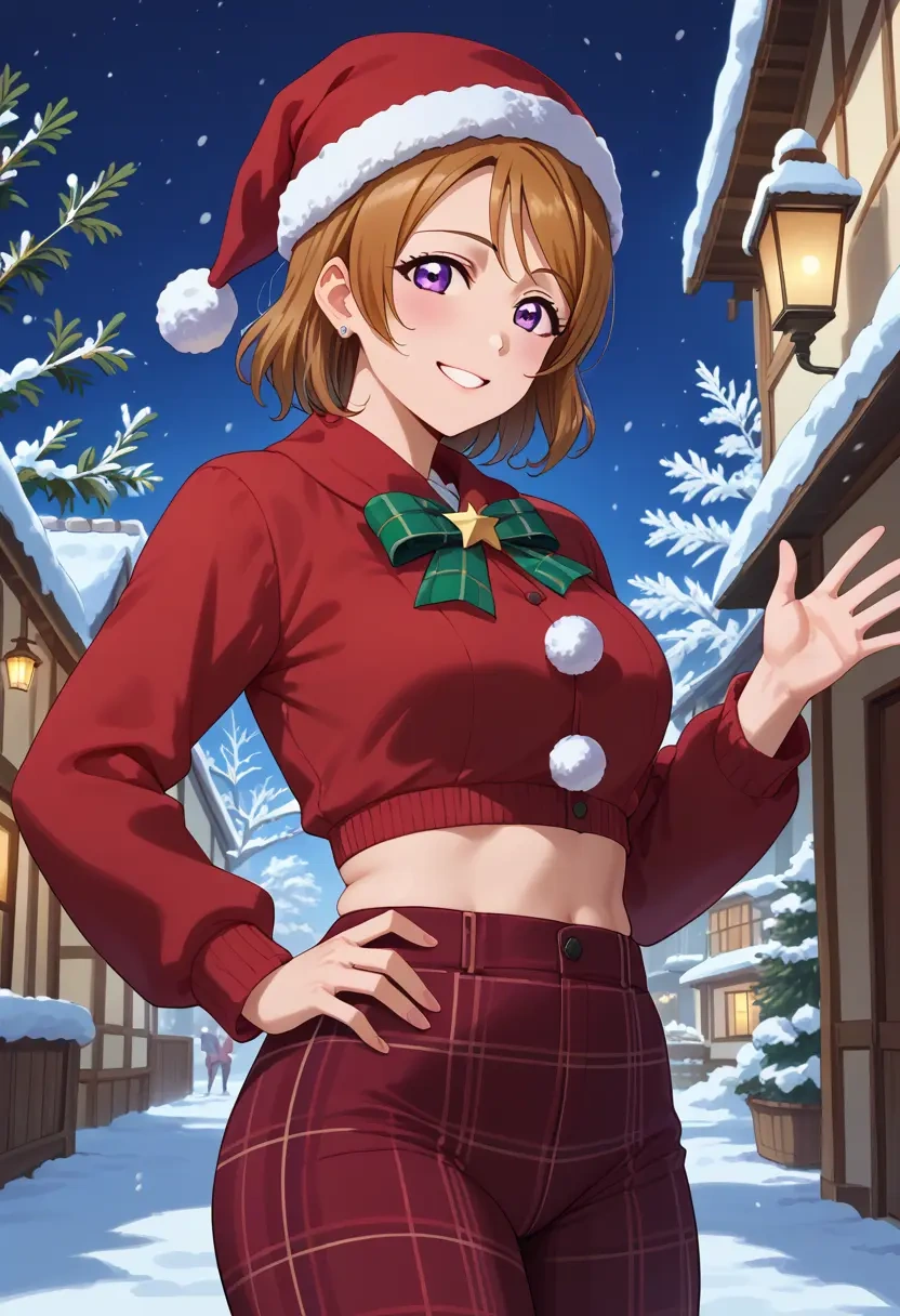 love_live!,koizumi_hanayo,Christmas,plaid trousers  - 