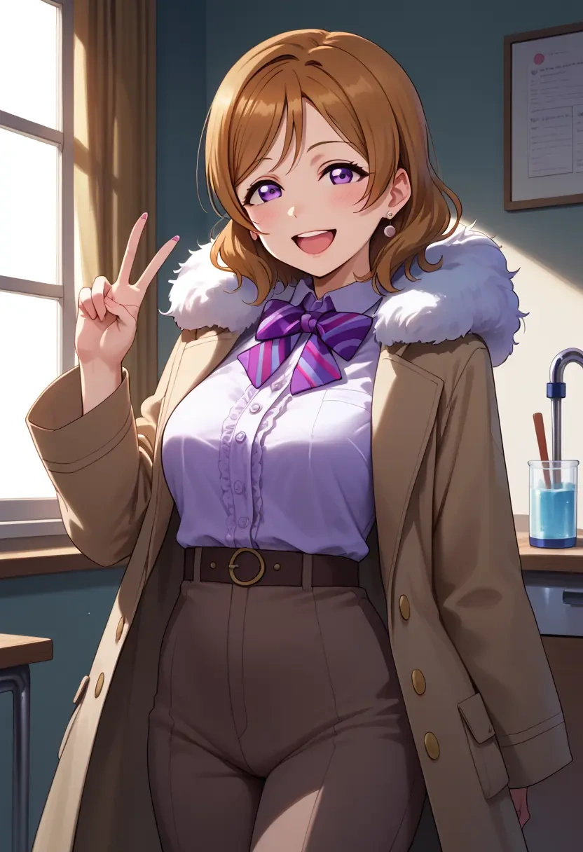 love_live!,koizumi_hanayo,coat,fur-collar,tailored trousers  - 