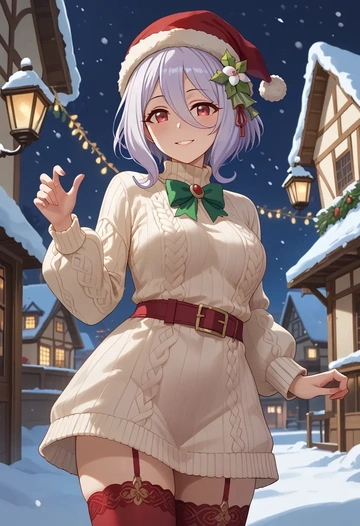 princess_connect!,kokkoro_(princess_connect!),Christmas,sweater dress,stockings  - AI generated anime art