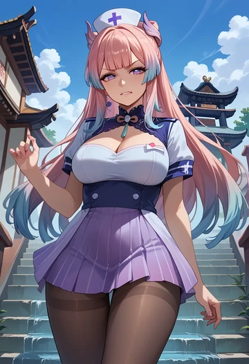 genshin impact,kokomi,nurse, pantyhose,mini skirt  - AI generated anime art