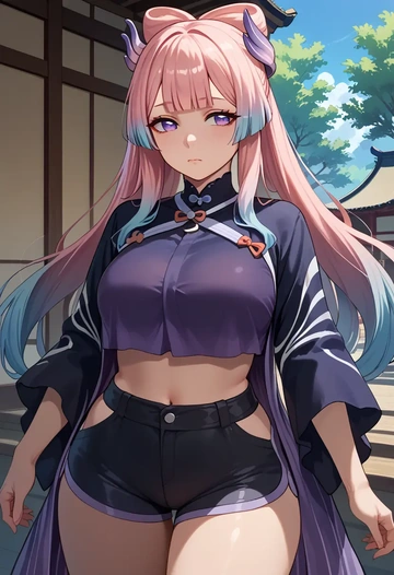 genshin impact,kokomi,leather,shorts,crop top  - AI generated anime art