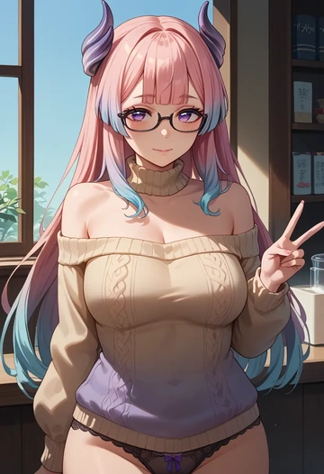 genshin impact,kokomi,sweater,panties,off-shoulder,glasses,sexy  - AI generated anime art