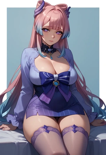 genshin impact,kokomi,mini skirt, stockings  - AI generated anime art