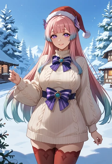 genshin impact,kokomi,Christmas,sweater dress,stockings  - AI generated anime art