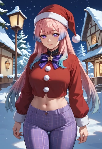 genshin impact,kokomi,Christmas,plaid trousers  - AI generated anime art