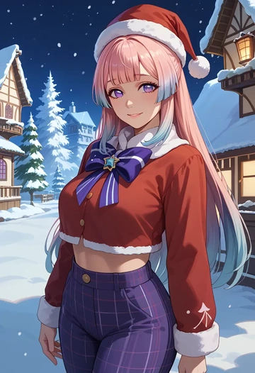 genshin impact,kokomi,Christmas,plaid trousers  - AI generated anime art