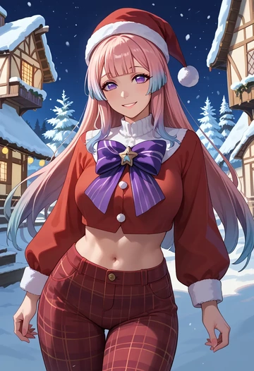 genshin impact,kokomi,Christmas,plaid trousers  - AI generated anime art