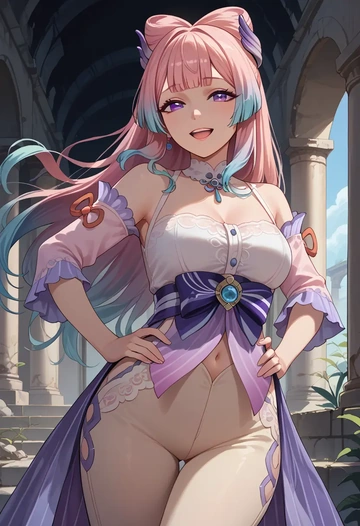 genshin impact,kokomi,pants,wide-leg,strappy top  - AI generated anime art