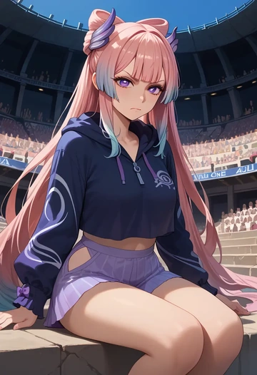 genshin impact,kokomi,crop hoodie,shorts  - AI generated anime art