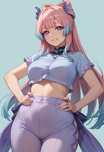 genshin impact,kokomi,crop top,loose joggers,headset  - AI generated anime art