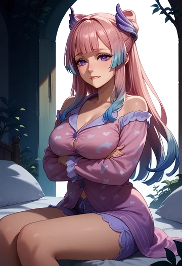 genshin impact,kokomi,pajamas, low-waisted shorts  - AI generated anime art