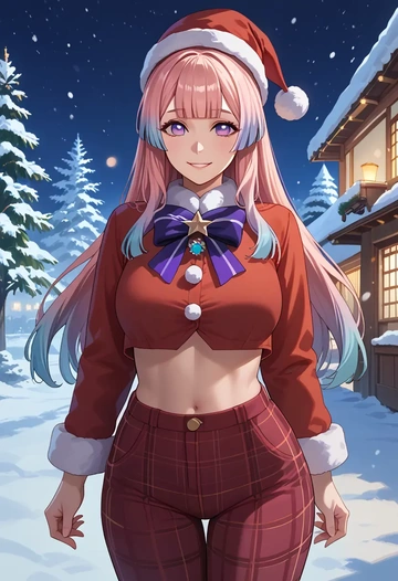 genshin impact,kokomi,Christmas,plaid trousers  - AI generated anime art