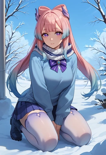 genshin impact,kokomi,winter,student uniform,puffer jacket  - AI generated anime art