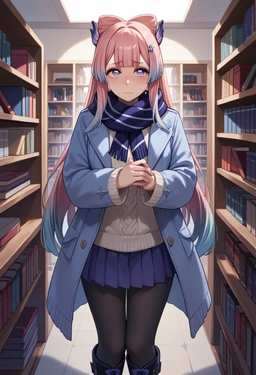 genshin impact,kokomi,winter,student uniform,puffer coat  - AI generated anime art