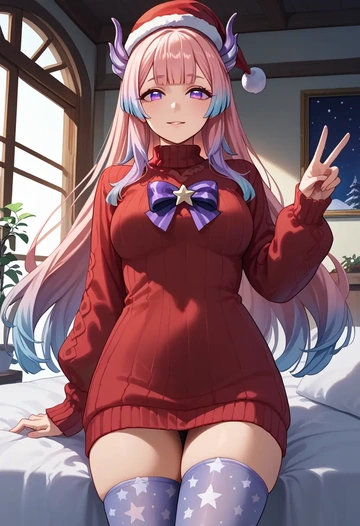 genshin impact,kokomi,Christmas,sweater dress,stockings  - AI generated anime art