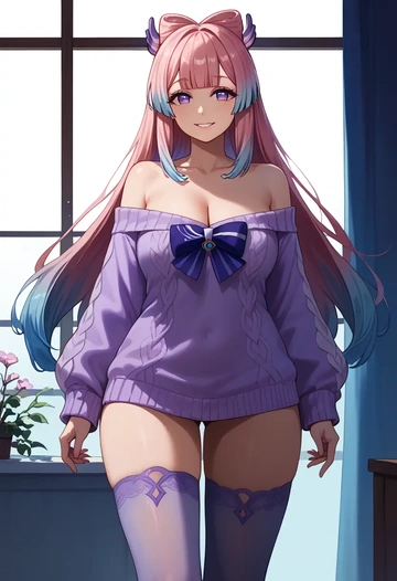 genshin impact,kokomi,off-shoulder,sweater  - AI generated anime art