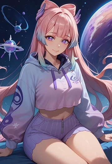 genshin impact,kokomi,crop hoodie,shorts  - AI generated anime art