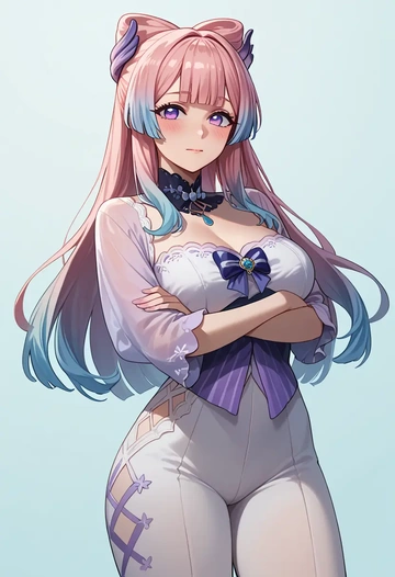 genshin impact,kokomi,pants,wide-leg,strappy top  - AI generated anime art