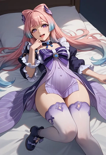 genshin impact,kokomi,shirt dress,belted,stockings  - AI generated anime art