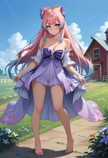 genshin impact,kokomi,silk slip dress,floral prints  - AI generated anime art