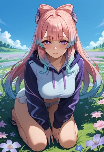 genshin impact,kokomi,crop hoodie,shorts  - AI generated anime art