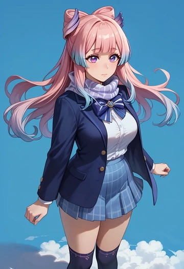 genshin impact,kokomi,winter,student uniform,plaid skirt  - AI generated anime art