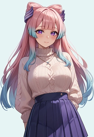 genshin impact,kokomi,sweater,cropped,pleated midi skirt  - AI generated anime art