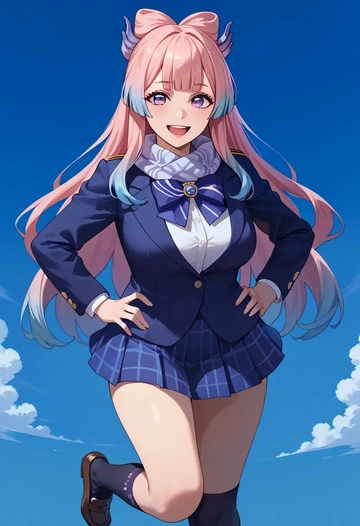 genshin impact,kokomi,winter,student uniform,plaid skirt  - AI generated anime art