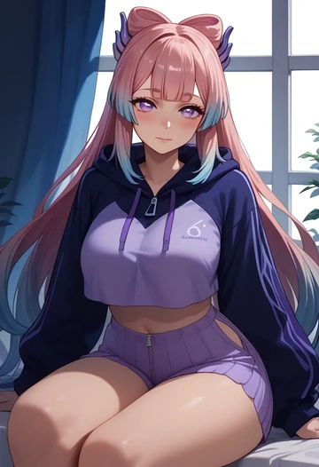 genshin impact,kokomi,crop hoodie,shorts  - AI generated anime art