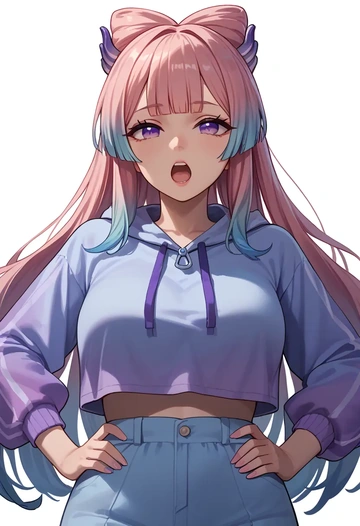 genshin impact,kokomi,crop hoodie,shorts  - AI generated anime art