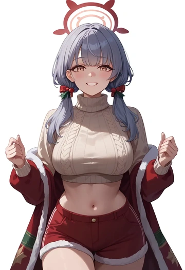 blue_archive,kokona_(blue_archive),Christmas,red velvet shorts,turtleneck sweater  - AI generated anime art