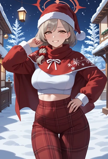 blue_archive,kokona_(blue_archive),Christmas,plaid trousers  - AI generated anime art