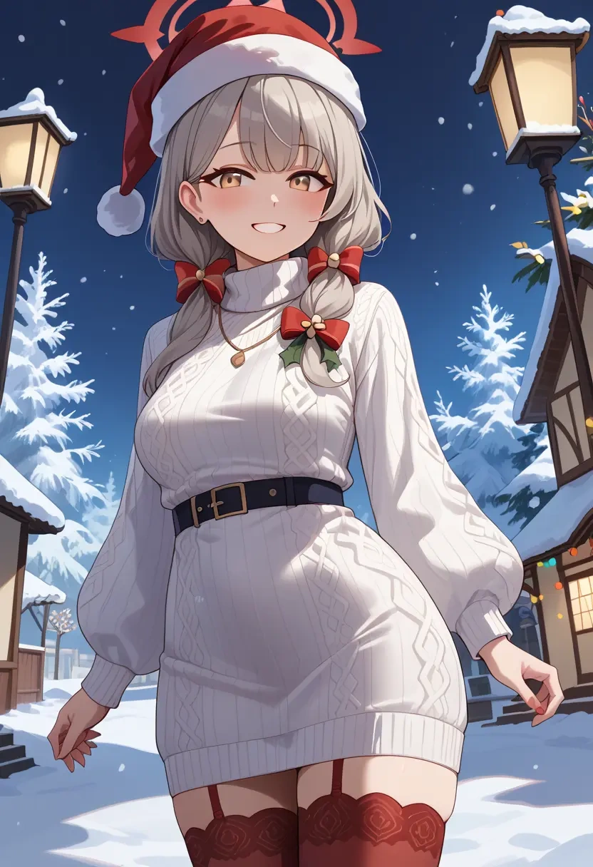 blue_archive,kokona_(blue_archive),Christmas,sweater dress,stockings  - 