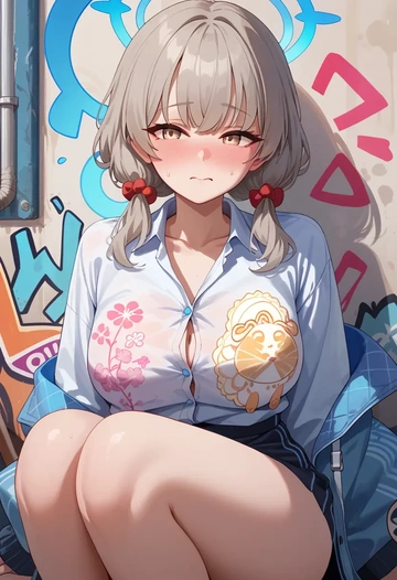 blue_archive,kokona_(blue_archive),oversized graffiti shirt,dolphin shorts  - AI generated anime art