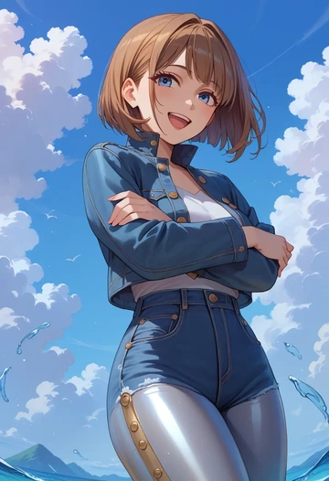 to_heart_(series),komaki_manaka,denim jacket,cropped,leather leggings  - AI generated anime art