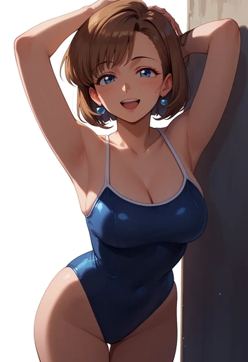 to_heart_(series),komaki_manaka,retro style swimsuit,frilled neckline,bow detail  - AI generated anime art