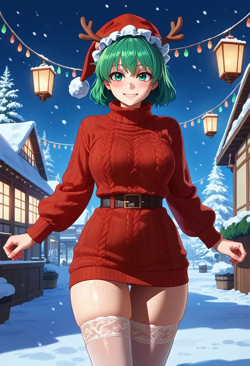 touhou,komano_aunn,sweater,stockings,Thigh garters  - 