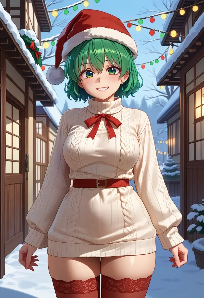 touhou,komano_aunn,Christmas,sweater dress,stockings  - 