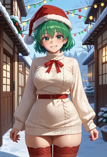 touhou,komano_aunn,Christmas,sweater dress,stockings  - AI generated anime art