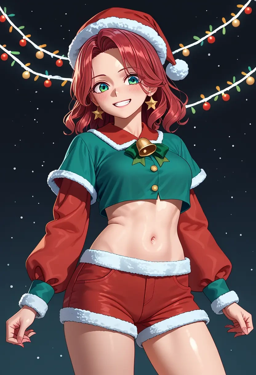 touhou,komano_aunn,Christmas,red velvet shorts  - 