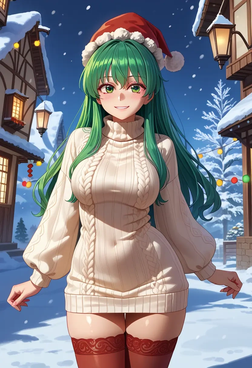 touhou,komano_aunn,Christmas,sweater dress,stockings  - 