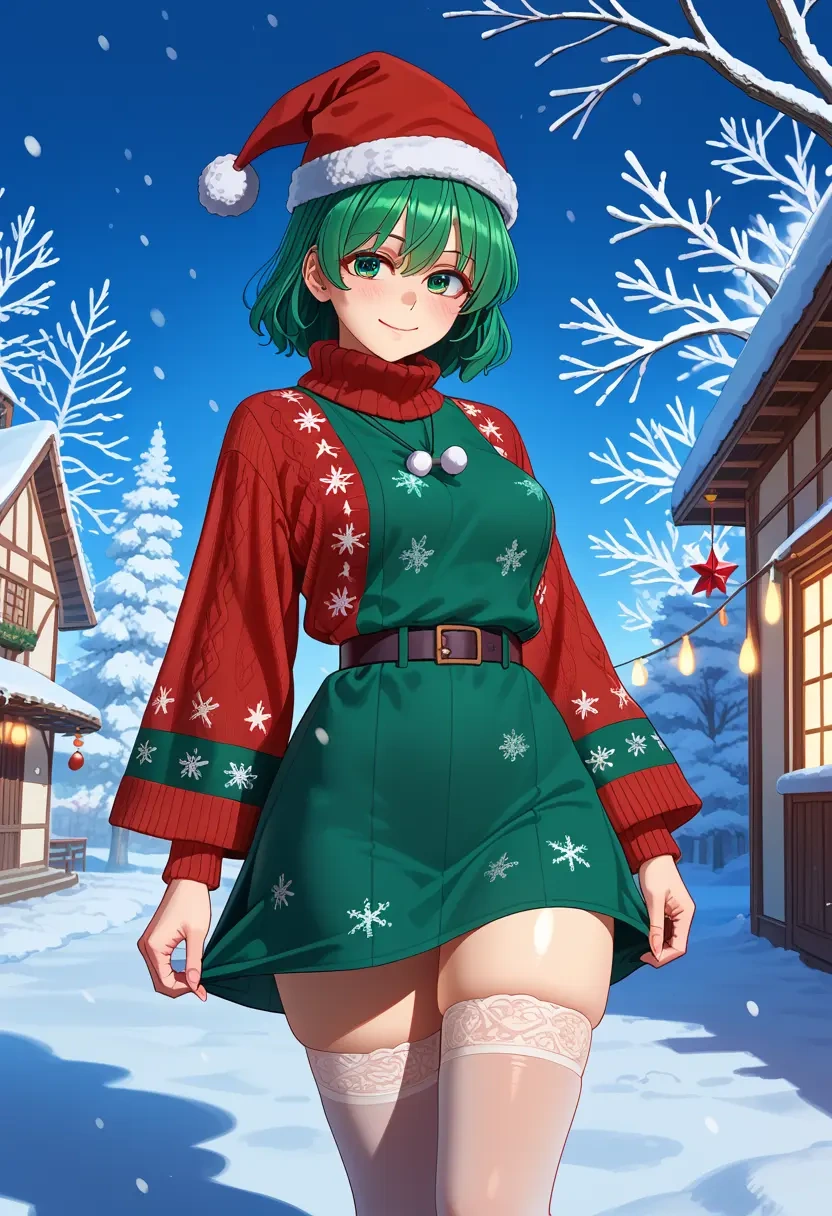 touhou,komano_aunn,sweater,stockings,Thigh garters  - 