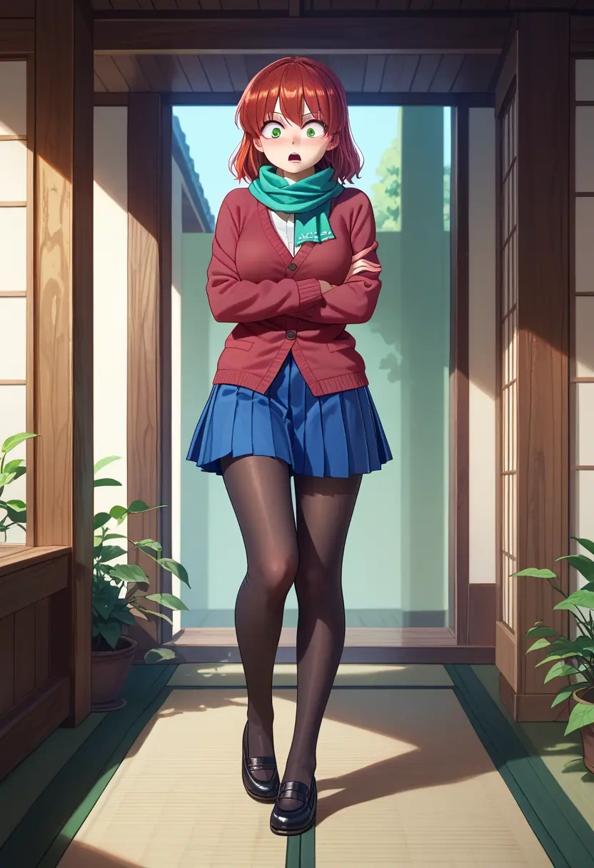 touhou,komano_aunn,winter,student uniform,cardigan  - 