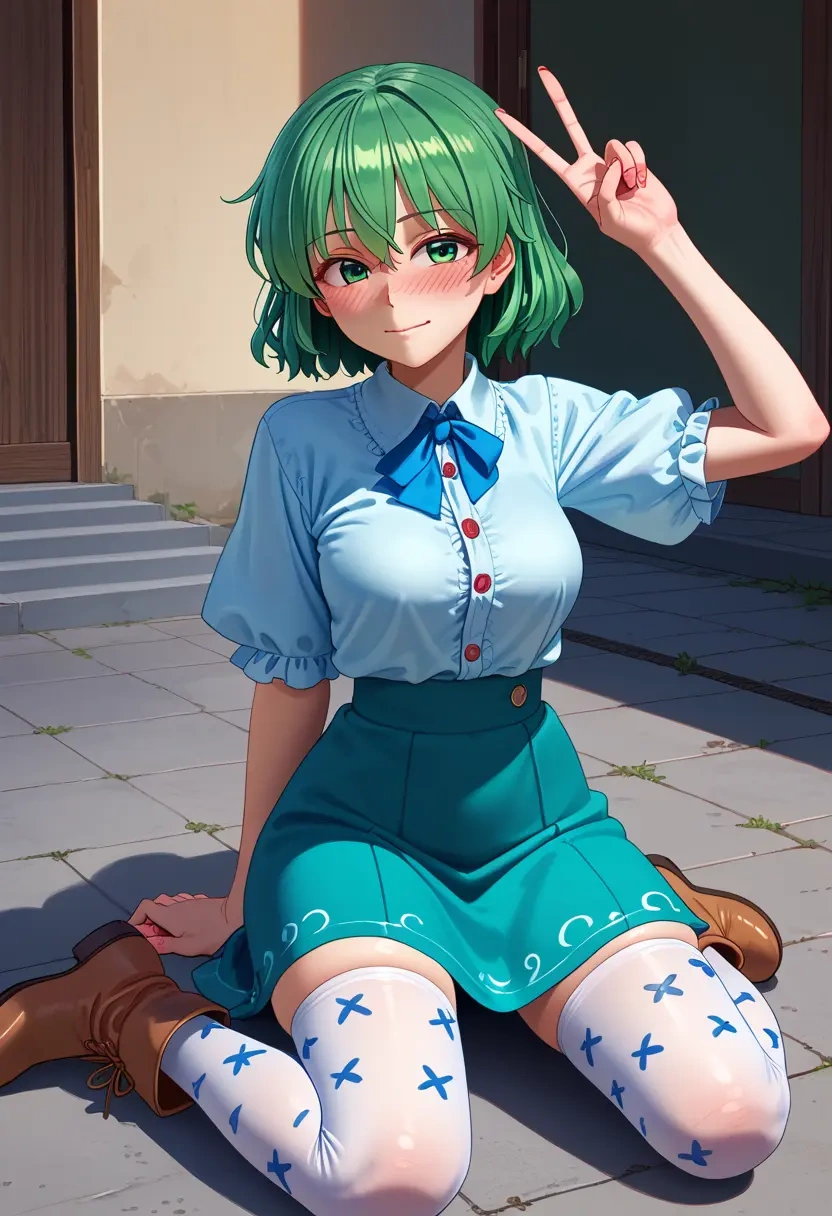 touhou,komano_aunn,shirt dress,belted,stockings  - 