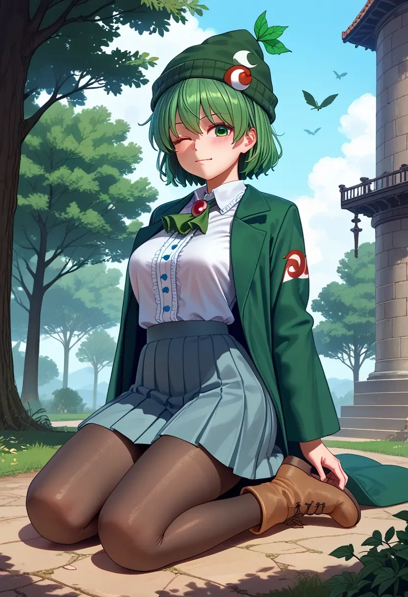 touhou,komano_aunn,winter,student uniform,duffle coat  - 