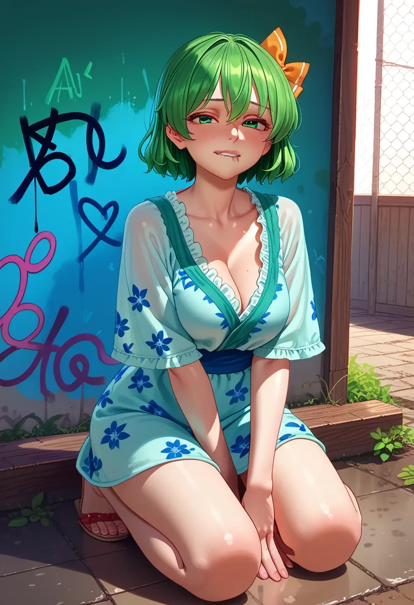 touhou,komano_aunn,floral graffiti blouse,dolphin shorts  - 