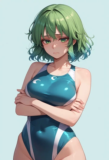 touhou,komeiji_koishi,racerback swimsuit,striped trim,name tag patch  - AI generated anime art