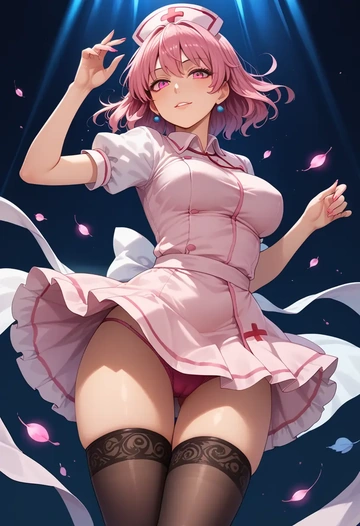 touhou,komeiji_satori,nurse pantyhose,mini skirt, sexy  - AI generated anime art